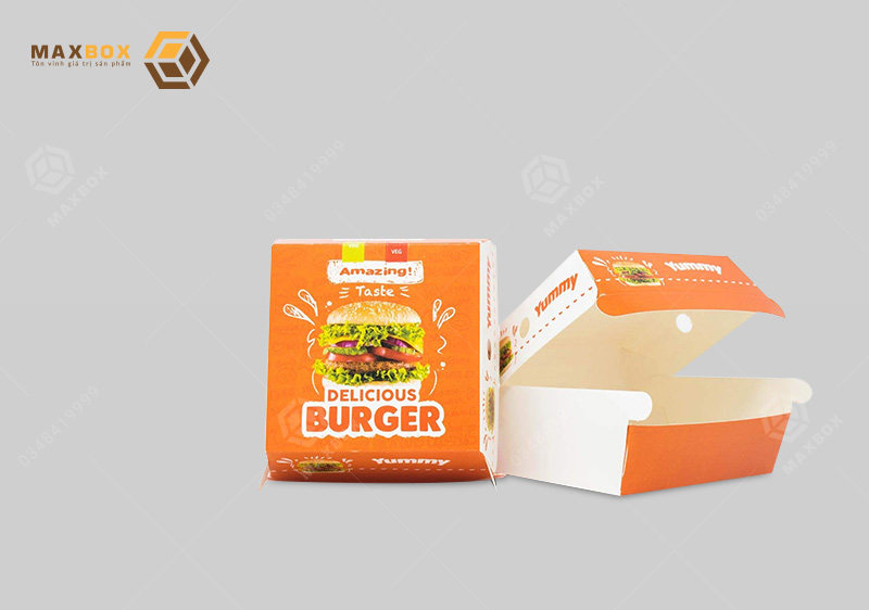 in vỏ hộp giấy đựng burger