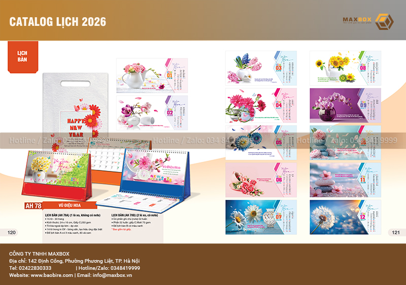 In lịch để bàn kích thước đa dạng, theo yêu cầu riêng