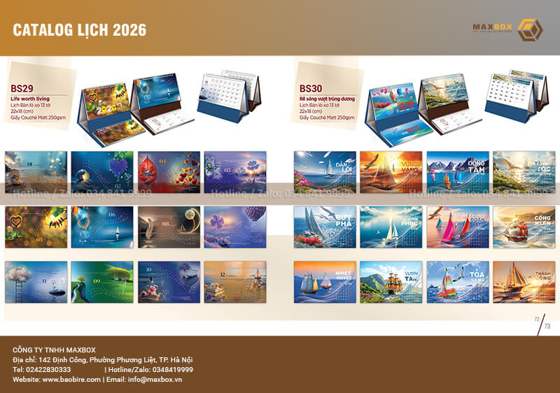 In lịch để bàn theo yêu cầu 2026 - Maxbox