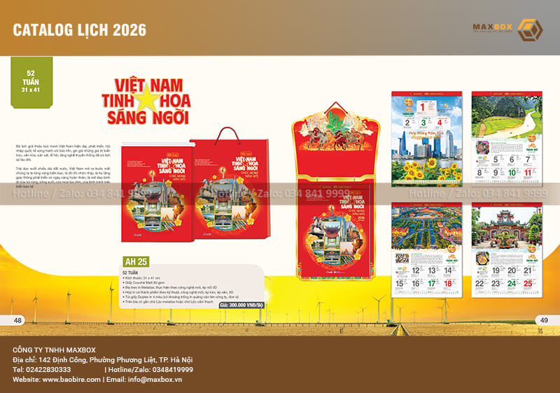 Mẫu lịch Tết treo tường 2026 siêu cực đại 31x41cm