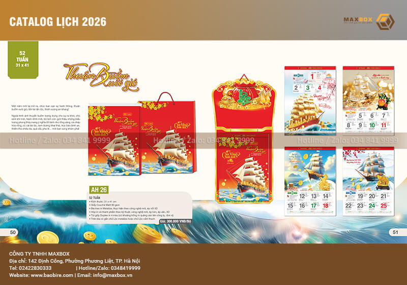 Mẫu lịch Tết treo tường 2026 siêu cực đại 31x41cm