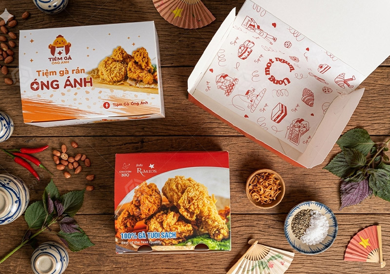 In hộp đựng gà rán chống thấm dầu – Vừa sạch sẽ vừa ghi điểm với khách hàng!