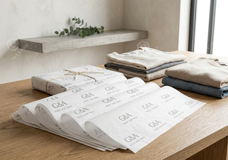 In giấy gói quần áo logo thương hiệu sắc nét, bền màu