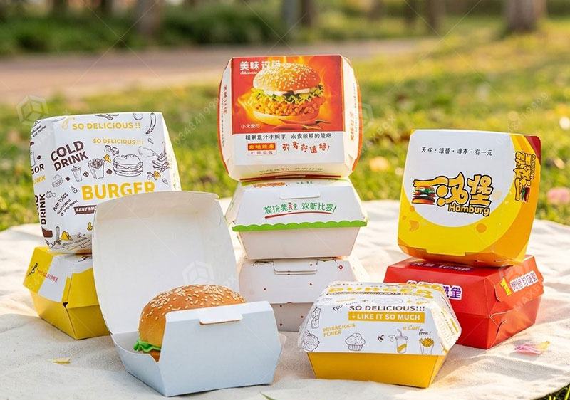 In hộp đựng burger cao cấp với chất liệu an toàn thực phẩm